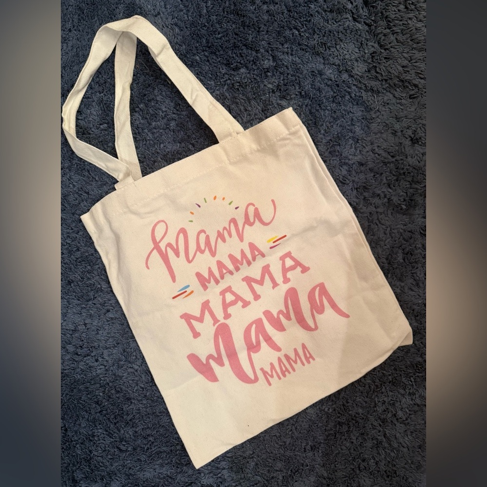Mama Canvas Tote Bag - Cream and Pink